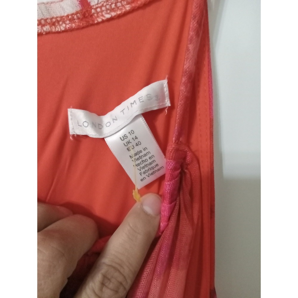 London Times Red Pink Abstract Print Halter Maxi RuchedWedding CruiseBoho Size10 - Picture 4 of 4